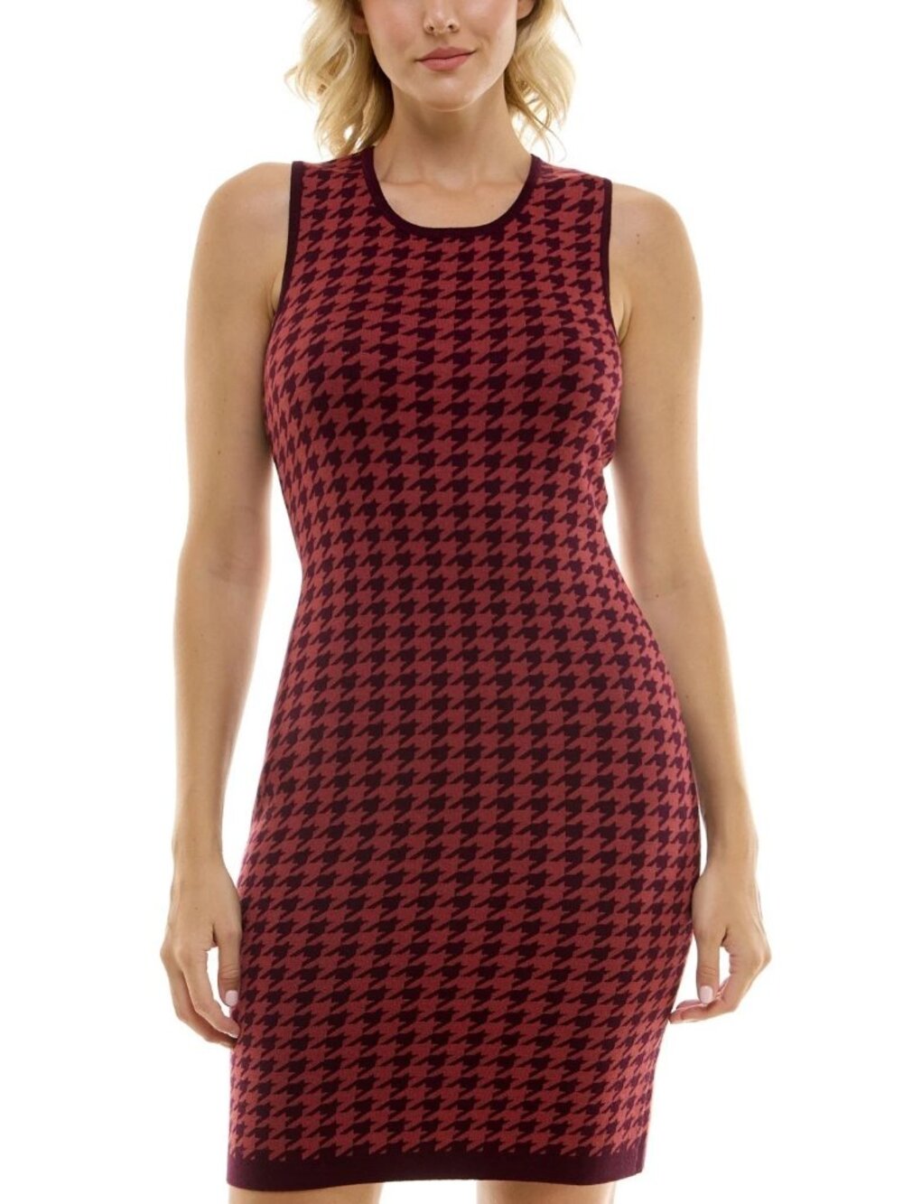 Taylor Womens Houndstooth Mini Sweater Dress Size PL